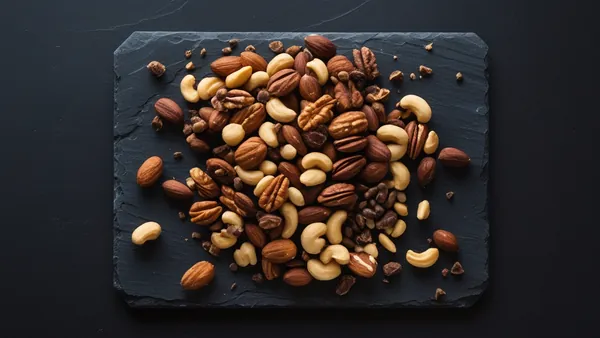 Mix de castanhas sobre fundo escuro